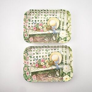 Vintage R2S Italy Melamine Trays Set of 2 Floral Cat Cottage Trays